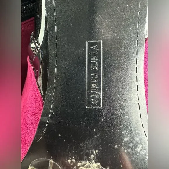 Vince Camuto Kaela sling back heels pink suede & black patent leather Sz 8.5M - Picture 13 of 13